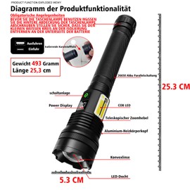 ASORT Rechargeable Torch 990,000 Lumens, Extremely Bright USB Rechargeable Tactical Torches, Zoomable, IP67 Waterproof, 10 Light Modes for Home, Outdoor, Emergencies, Patrol, Camping (with Battery)