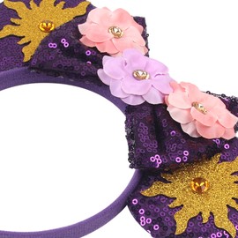 zhezesmila Mouse Ears Headband with Pink Flower Bow Scrunchies Rapunzel Princess Ears Headband Party Costume Hair Accessories Headwear Decoration for Women