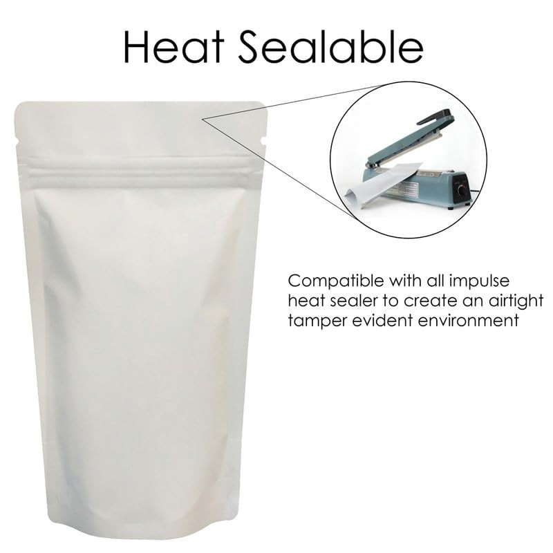 RIGHTPAK White Matt Stand Up Pouches with Resealable Zipper &