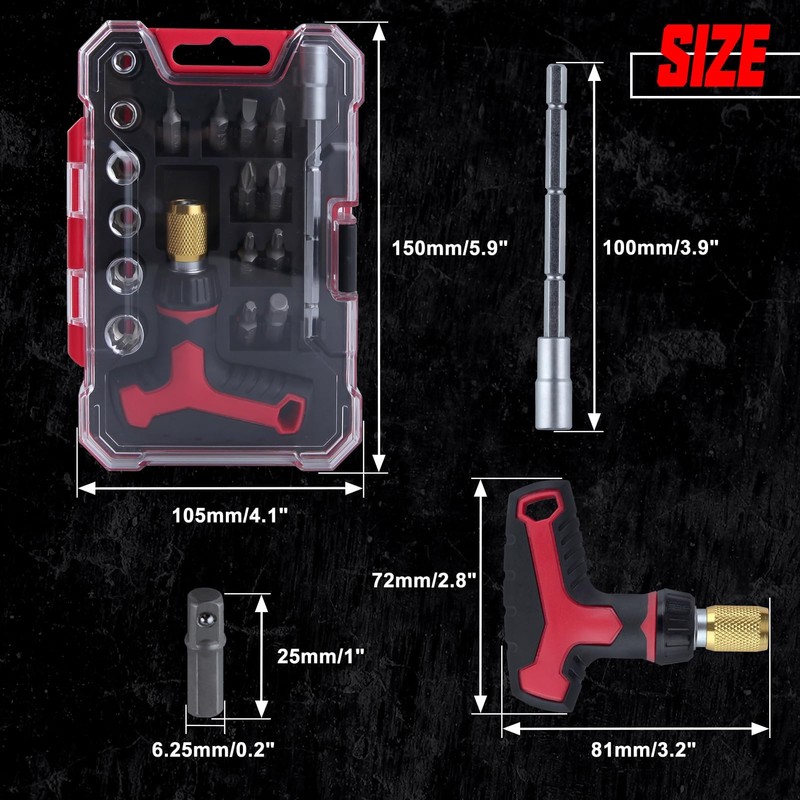 LEONTOOL T-Handle Ratchet Wrench Screwdriver Set of 18 T-Handle Ratchet