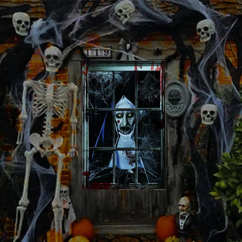 CoFlink Scary Halloween Window Decorations, HD Print Window Blood Silhouette