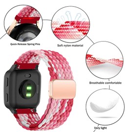 Issinlky Nylon Braided Strap for Garmin Venu Sq/Music/Sq 2/2 Music, 20 mm Elastic Bracelet for Garmin Venu 2 Plus/Vivoactive 3/5/6/Vivomove HR/Forerunner 55 245 645, polyamide