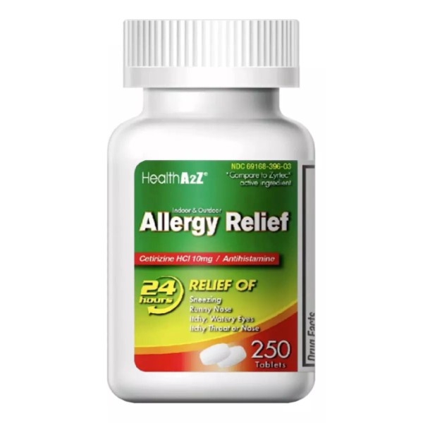 HealthA2Z Alivio Alergias 24h Cetirizina 10mg (250 Tabletas) Americano Sabor Sin Sabor