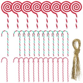 KINDPMA Pack of 32 Candy Canes Christmas Decoration Plastic Candy Canes Christmas Tree Decoration Lollipop Candy Canes for Christmas Tree Pendant Christmas Tree Decoration
