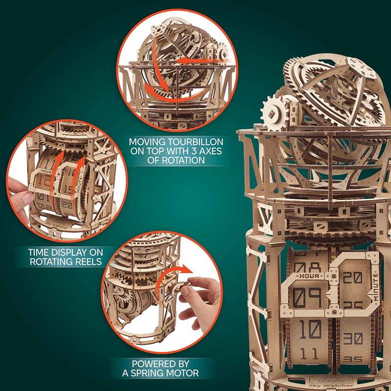UGEARS Astronomer Table Clock with Tourbillon - 3D Wooden Puzzles
