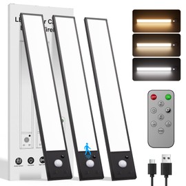 Under Cabinet Lighting, 70 LED Motion Sensor Light Indoor, 3 Pack Magnetic Dimmable Closet Lights, Rechargeable Battery Operated Lights, Wireless Under Counter Lights for Kitchen, Stairs (12inch)
