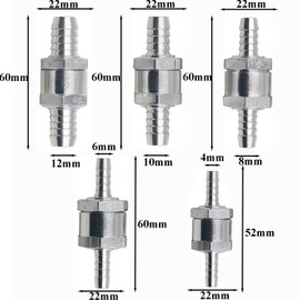 Fuel Check Valve, Pack of 5, Aluminium Disposable Check Valve for Car Carburettor, Low Pressure System, Check Valve, Fuel Line, Disposable Valve, Water (4 mm, 6 mm, 8 mm, 10 mm, 12 mm)