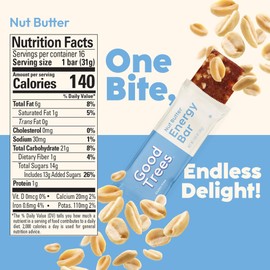 Good Trees Nut Butter Energy Bars, Gluten-Free Snacks, 16 Count