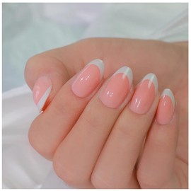 GALSPRO Short Press on Nails - Set of 24 Fake Nails with Designs in 12 Different Sizes for Perfect Fit, Cute False Nails Kit for Women with 0.07oz Nail Glue (PINK TIP OVAL SHAPE, Short)