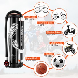 ROCKBROS Bike Pump Mini Bicycle Pump for All Bikes Portable Hand Pump with Universal Presta and Schrader Valves 220PSI High Pressure Aluminum Air Pump for Football Bicycles