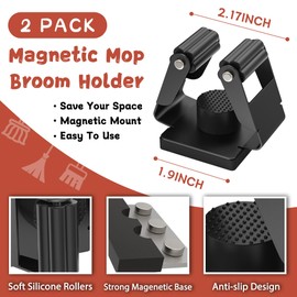 UNUSFIRE Magnetic Broom Holder,2 Pack Strong Magnetic Mount Broom and Mop Holder for Cleaning Tools,Power Non-Slip Magnetic Tool Holder Broom Hooks for Apartment RV Accessories Camper Garage Kitchen
