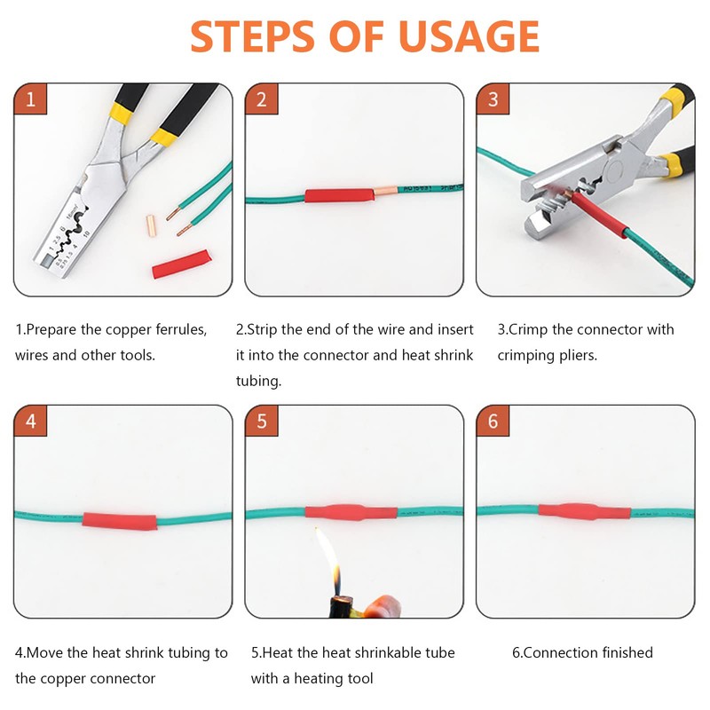 250Pcs Wire Ferrules Kit 7 Size Copper Crimp Connector Non