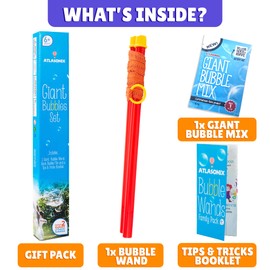Atlasonix Giant Bubble Wand Kit (1 Wand, 1 Bubble Mix 2 Gallon, 1 Tips & Trick Booklet) Bubbles Maker for Kids & Toddlers