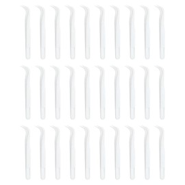 sourcing map 30 Pack Plastic Tweezers for Crafts, 4.5" Long Bent Disposable Stickers Tweezers Bulk for Picking DIY Bead, Jewelry Making, Baking Decoration, Animal Feeding(White)