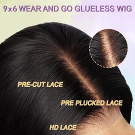9x6 Wear and Go Glueless Wigs Human Hair Pre Plucked Pre Cut for Beginners 26 Inch Loose Body Wave Lace Front Wigs Human Hair 220% Density No Glue Pre Cut 3 Seconds to Wear Glueless Wig