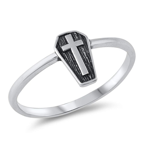 Gothic Coffin Cross Ring New .925 Sterling Silver Band Size