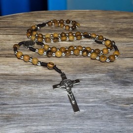 Saint Benedict Rosary/Necklace Handcrafted in Bethlehem & Jerusalem from holy land olive wood with Authenticity Certificate