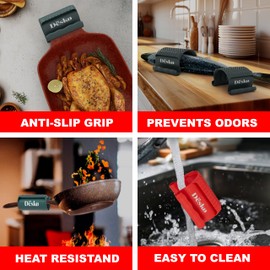 Silicone Oven Grip Mitts Set 2-Pack Heat Resistant Compact Kitchen Essentials, Non-Slip, Mitt Grip, Easy to Clean, BPA-Free for Baking and Cooking, Plus Vegetable Brush by Dëskø