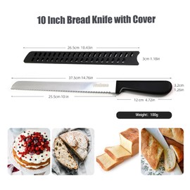 Haobone Serrated Bread Knife Wavy Edge with Cover Ultra Sharp for Cutting Pastry 10 Inch Sourdough Slicer