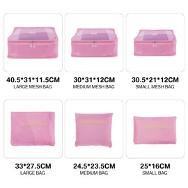 Teynewer 6PCS Travel Organiser Packing Bags Packing Cubes Set Durable Travel Luggage Organisers Suitcase Storage Bags Compression Pouches for Travel Accessories, Pink