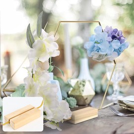 10 PCS Metal Floral Hoop Centerpieces, Dream Catcher Hoop, Gold Wreath Ring with 10 PCS Wooden Holder Stands for DIY Crafts Weddings Festival and Home Decoration (Hexagon)