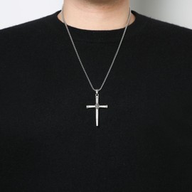 HZMAN Nail Cross Necklace for Men Stainless Steel Antique Cross Pendant Necklace Christian Jewelry Gift (Silver)