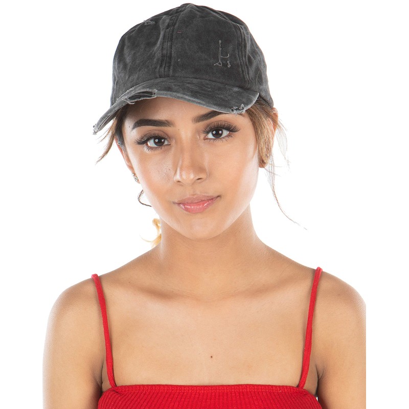 Dad Hat Ponytail Messy Bun Trucker Ponycap (Solid - Black