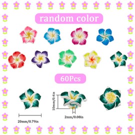 SUNNYCLUE Pack of 60 Hawaii Flower Beads, Plumeria Beads, Large Flowers, Flowers, 20 x 10 mm, Beads Charms, Handmade Polymer Clay, Flowers, Loose Spacer Beads for Jewellery Making, Beads Set, DIY