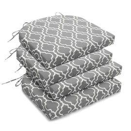 downluxe Outdoor Chair Cushions Set of 4 for Patio Furniture, Waterproof Round Corner Patio Chair Cushions with Ties, Memory Foam Outdoor Seat Cushion, 17" X 16" X 2", Grey Gourd