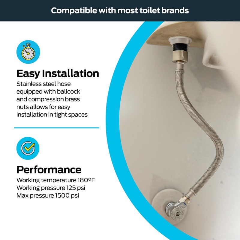 Eastman 16 Inch Steel-Flex Toilet Connector, Braided Stainless Steel Supply