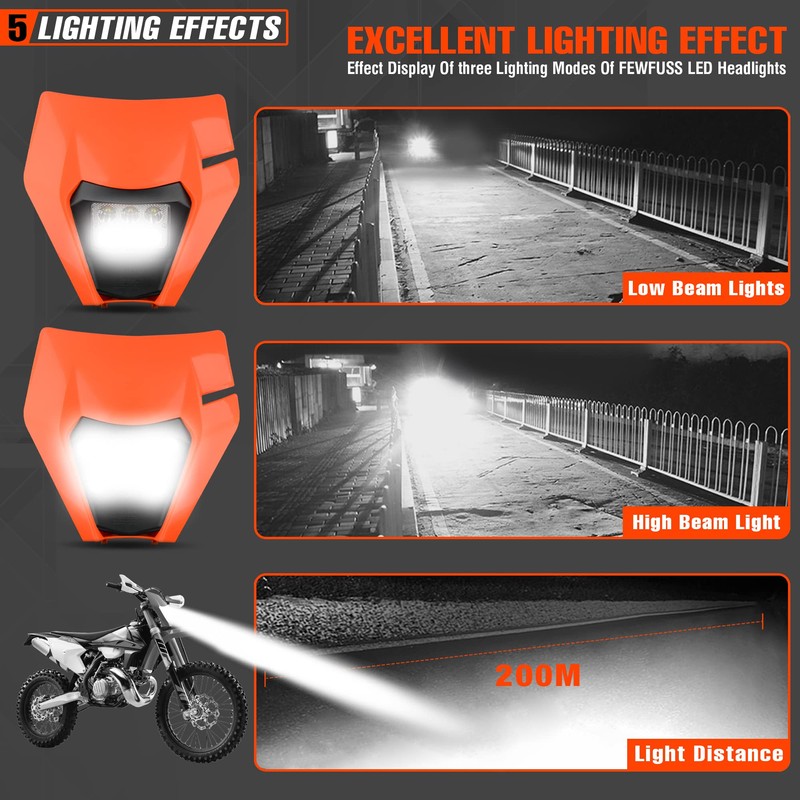 fewfuss Dirt Bike Led Headlight, Motorcycle Enduro Headlight Kit for