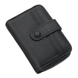 ILIYAH Women Purse RFID Blocking Leather Compact Purse for Woman Zipper Coin Pocket Small Ladies Purse, black, Minimalist