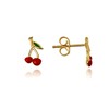 Enamel Cherry Stud Earrings Real Solid 14K Yellow Gold