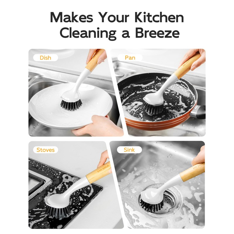 MR.SIGA Dish Brush with Handle, Dish Scrub Brush with Built-in