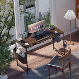 Pamray 47 Inch Computer Desk for Small Spaces with Storage Bag, Home Office Work Desk with Headphone Hook, Small Office Desk Study Writing Table