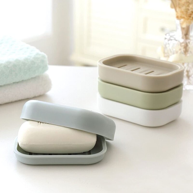 BAOKUANHU 4 Pack Plastic Soap Dish, Soap Container, Double Layer