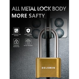 DELSWIN Combination Lock Outdoor Padlock - Weatherproof 4 Digit 2.5 inch Long Shackle Combination Padlock for Gate, Shed, Trailers, and Sports Lockers(Brass,1Pcs)