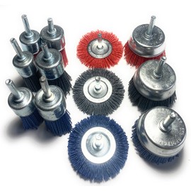 Signi 12 Pack Nylon Bristle Filament Abrasive Brush Drill Wheel and Cup Brush Set with 1/4 Inch Shank, Surface prep Remove Rust/Corrosion/Paint (2.5" Wheel, Straight Shank)