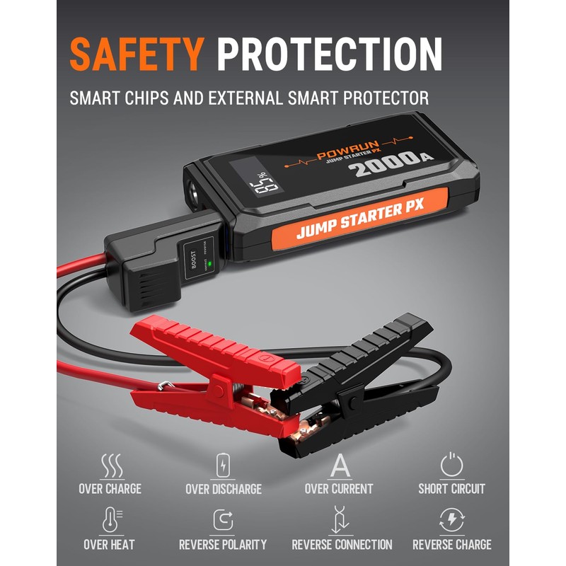 Powrun P-X Jump Starter, 2000A Portable Jump Box - Car