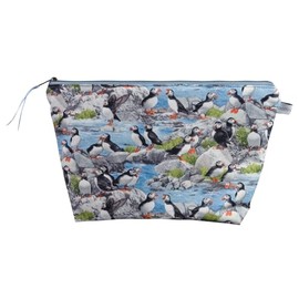 bettina bruder - Toiletry Bag Puffin Puffin Birds Polka Dots Grey White Blue Colourful - Makeup Bag - 35 cm x 20 cm x 10 cm, grey / blue, Toiletry bag