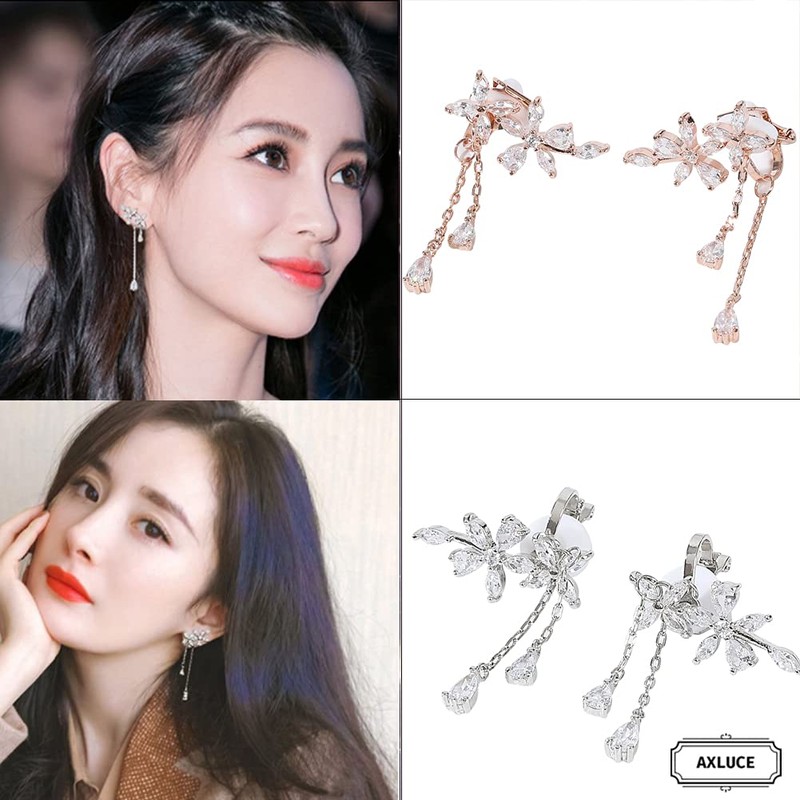 AXLUCE Women's Earrings, Cubic Zirconia, Fake Earrings, Pierced Style, Non-Hole
