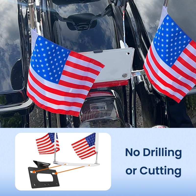 GUAIMI License Plate Flag Mount Double Flag Holder Motorcycle Flags