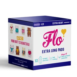 Flo - Extra Long Menstrual Pads (10 Pack) - Regular Flow - Leak Locking - Winged + Ultra-Thin - Natural, Absorbent, Soft, & Breathable -Bamboo Period Pads for Women -Plant Based -Vegan & Cruelty Free