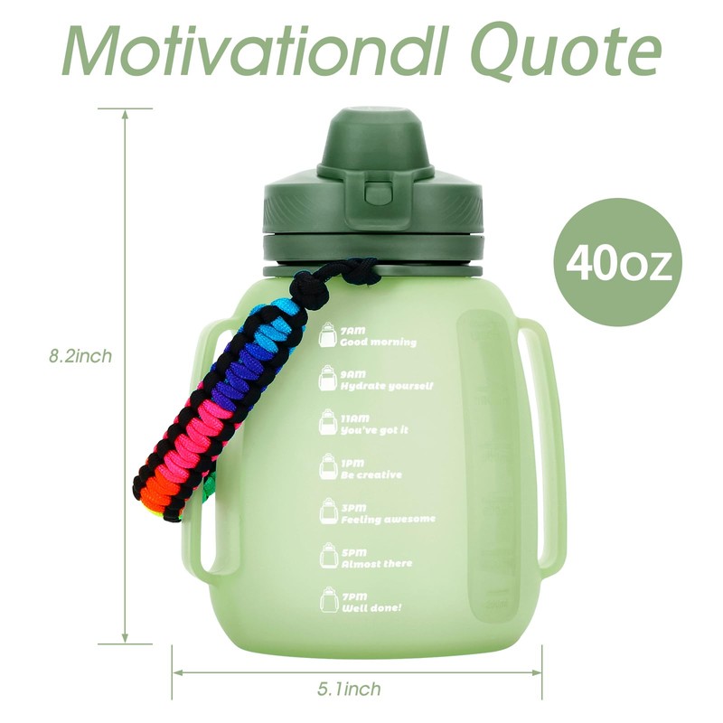 TakeToday 40 OZ Motivational Water Bottle with Straw and Paracord