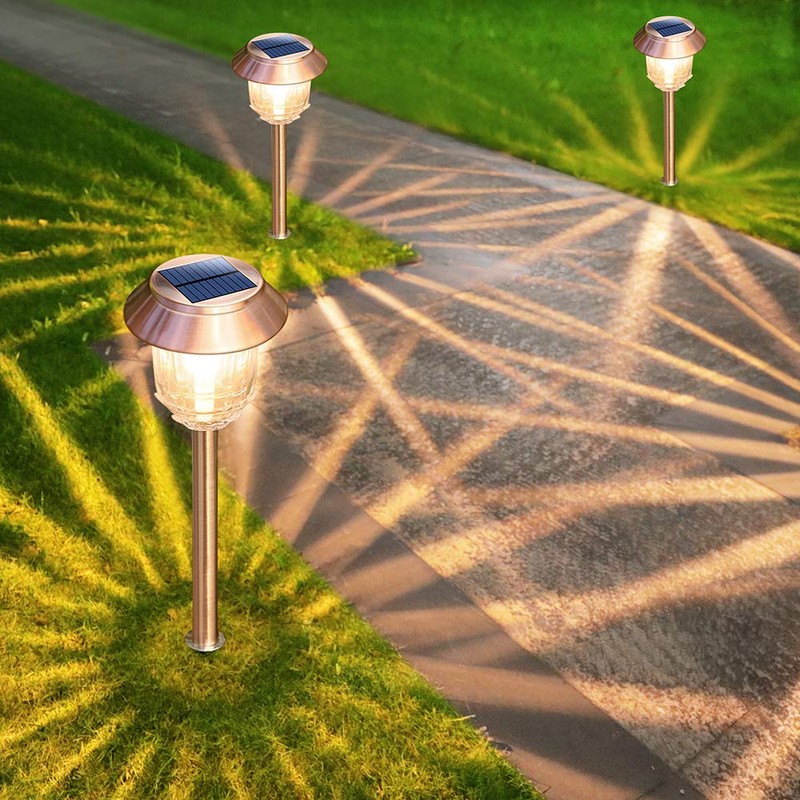 DenicMic Solar Garden Lights Outdoor Pathway Lights Glass Stainless Steel