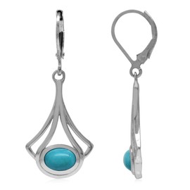 Silvershake Genuine Arizona American Turquoise White Gold Plated 925 Sterling Silver Casual Drop Leverback Earrings Jewelry for Women