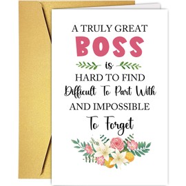 Supoeguk Flower Boss Day Card, Boss Thank You Card, Boss Appreciation Card, A Truly Great Boss Is Hard to Find, Difficult to Part With, Impossible to Forget