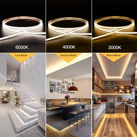 Fosingut COB LED Strip 5m/16.4ft,12V 2.7 mm Natural White LED Tape Light for Bedroom,480LED/m CRI90+ Flexible Under Cabinet Kitchen Light for TV,Game Room,Wardrobe,DIY Lighting(Only COB Strip Light)