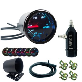 2" 52mm Turbo Boost Gauge 7 Color Adjustment Boost Meter with Universal 0-30PSI Manual Boost Controller Kit