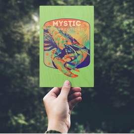 Mystic, Connecticut, Lobster, Vivid Series, (4x6 Birch Wood Postcards, 2-Pack Stationary, Rustic Home Wall Decor)